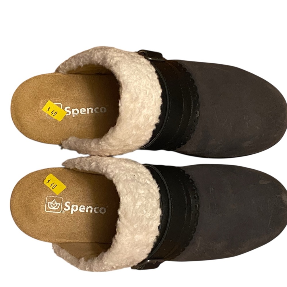 New SPENCO Nottingham Grey Suede Sherpa Clogs 7.5 Shoes Slip On Loafer